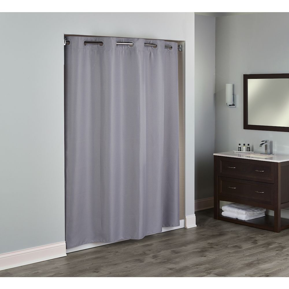 Hookless® Hudson Diamond Waffle Shower Curtain, Polyester, 71"x77", Frost Gray